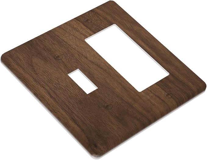 Outlet Covers Dark Brown Wood Grain 1 Toggle 1 Rocker Combo Light Switch Cover Plate Decorative Switch Plate Covers Electrical Wall Plate for Farmhouse Cabin Decor