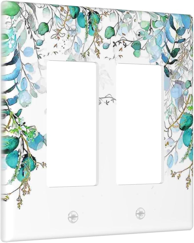 Decorative Outlet Covers Bohemian Green Eucalyptus Leaf Pine Leaves 2 Gang Wall Plate Double Rocker Switch Light Switch Plate Covers Jumbo Dual Electrical GFCI Switch Cover Plate