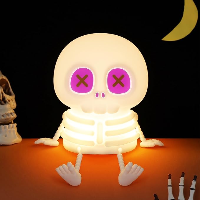 CoolGift Mart Skull Night Light, Silicone Touch Control Lamp. USB Rechargeable with Timer & Brightness Adjustment, Creates Customizable Glow for Gaming Room, Bedside, or Halloween Decor