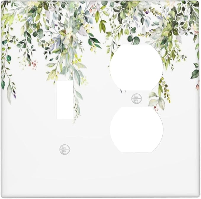 Wallplates Green Eucalyptus Leaves Floral Wildflower 1 Toggle 1 Duplex Switch Plate Electrical Gfci Faceplate Decorative Light Switch Covers For Bed Room Living Room Decor