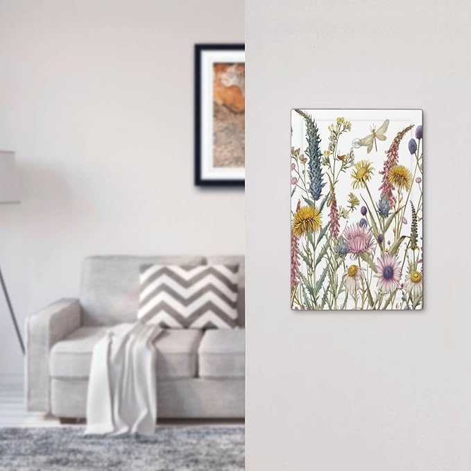 Light Switch Cover Botanical Wildflowers Dragonfly Colorful Floral Decorative Switch Plates 1 Gang Blank No Device Outlet Covers Electrical Wall Plates for Bathroom Bedroom Decor