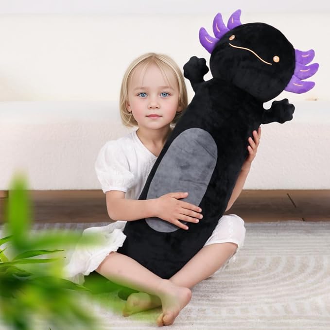 Dalmao 28 inch Black Axolotl Stuffed Animal, Cute Long Body Cuddle Squishy Pillow, Big Axolotl Plushies Toy Gifts for Kids, Boys for Birthday