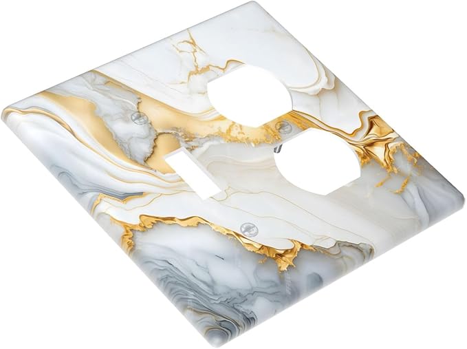 Exquisite White Gold Marble Abstract Luxurious Print Wallplates 1 Toggle 1 Duplex Switch Plate Electrical GFCI Faceplate Decorative Light Switch Covers for Bathroom Kitchen Decor