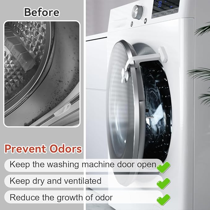 EUDEMON Baby Safety Washer/Dryer Door Stopper,Front Load Washer Door Prop for Kids, Child Washing Machine Door Holder, Safety Door Lock for Washer & Dryer (2 Pack,White)
