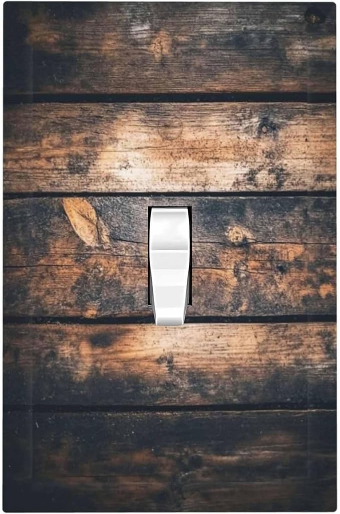 Decorative Light Switch Cover Brown Vintage Wooden Board Rustic Wood 1 Gang Single Toggle Device Electrical Faceplate Switchplates Decorator Outlet Wall Plate For Farmhouse Cabin Decor