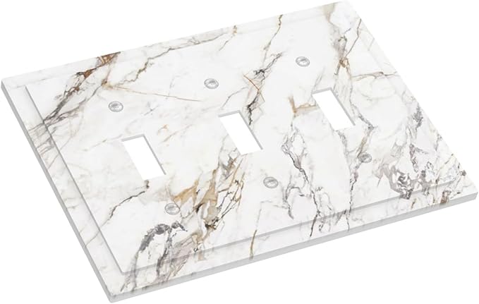 Light Switch Cover Plate White Brown Marble Abstract Modern Luxury 3 Gang Triple Toggle Decorative Switch Plates Wall Plates Electrical Switchplate Faceplate for Bathroom Kitchen Decor