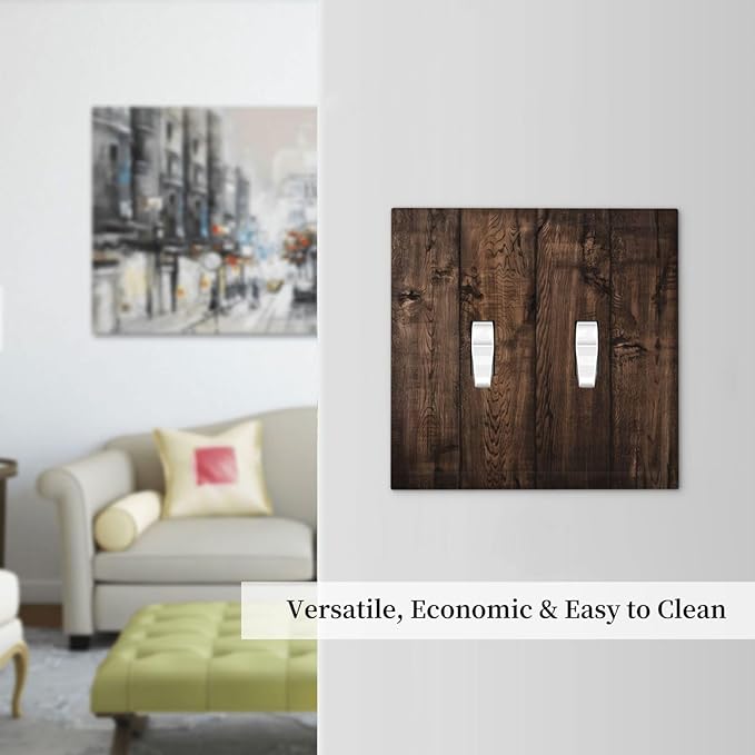Rustic Brown Wood Plank Vintage Wooden Texture Print Decorative Switch Plates 2 Gang Double Toggle Outlet Light Switch Cover Wall Plate Electrical Faceplate for Farmhouse Home Decor