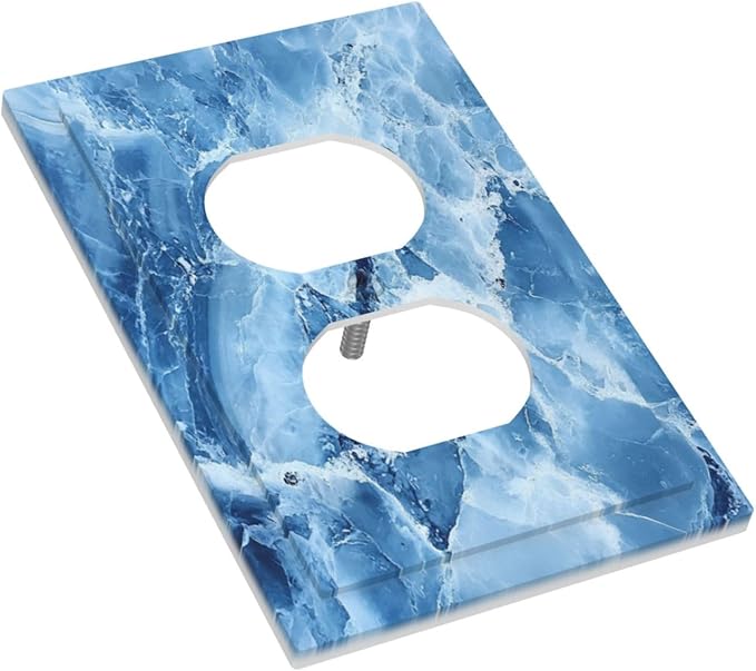 Outlet Covers Blue Marble Abstract Luxury Modern 1 Gang Duplex Light Switch Cover Plate Decorative Wall Plates Electrical Switchplate Receptacle for Bathroom Bedroom Decor（2 Pack）