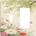 Outlet Covers Garden Flowers Green Leaves And Butterflies 1 Toggle 1 Rocker Combination Decorative Wall Plate Light Switch Cover Plate Electrical Switch Plates for Bedroom Cabin Decor