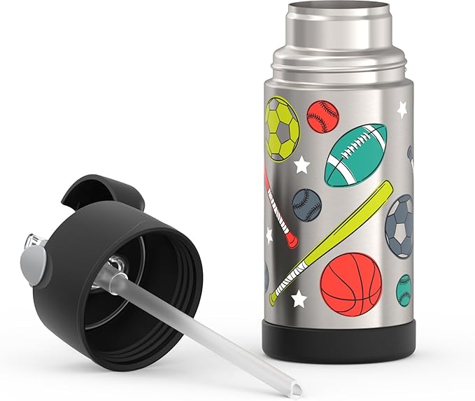 THERMOS FUNTAINER Water Bottle with Straw - 12 Ounce, Sports - Kids Stainless Steel Vacuum Insulated Water Bottle with Lid