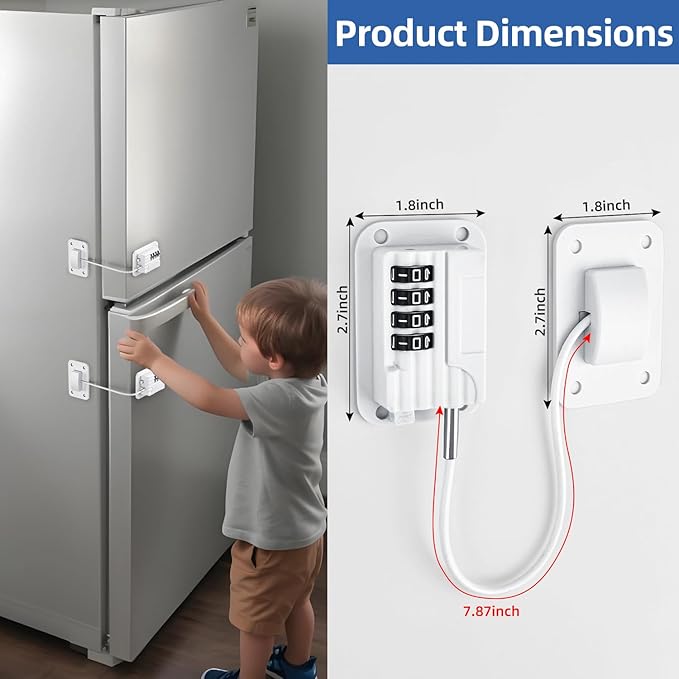 RORMGO Refrigerator Lock, Heavy Duty Fridge Locks for Kids, Freezer Lock with Combination for Refrigerator Drawer Cabinet Safety, Easy to Install No Keys Needed White, 2 Packs