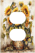 Outlet Covers Rustic Vintage Sunflower Bouquet Butterfly 1 Gang Duplex Electrical Receptacle Faceplate Light Switch Cover Wall Plate Decorative Switch Plates for Farmhouse Cabin Decor