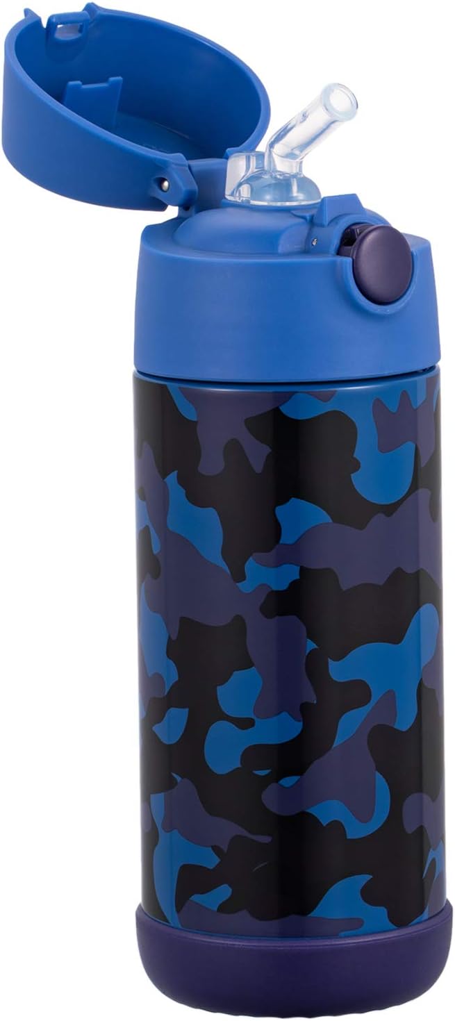 Snug Insulated Kids Water Bottle with Straw & Spout – Double-Wall Stainless Steel, Leakproof, Easy-Flip Lid – For School, Travel, Toddlers & Big Kids - Blue Camo, 12oz