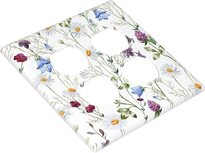 Floral Boho Multicolor Flower Plant Leaves Outlet Covers 2 Gang Double Duplex Decorative Light Switch Covers Electrical Wallplates Socket Faceplate for Bedroom Living Room Decor