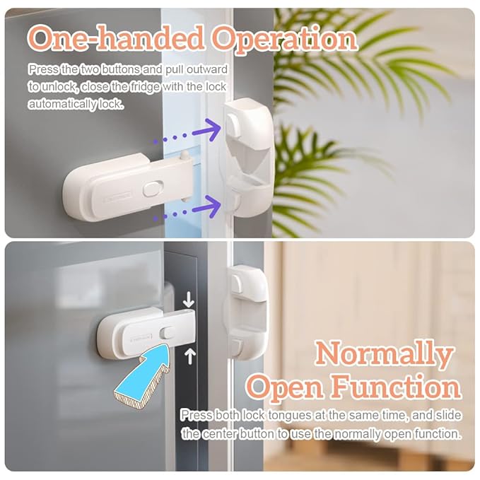 EUDEMON 1 Pack Updated Child Proof Refrigerator/Fridge/Freezer Door Lock Apply to Max 1"(25mm) Sealing Strip for Toddlers and Kids, no Tools Need or Drill (White)