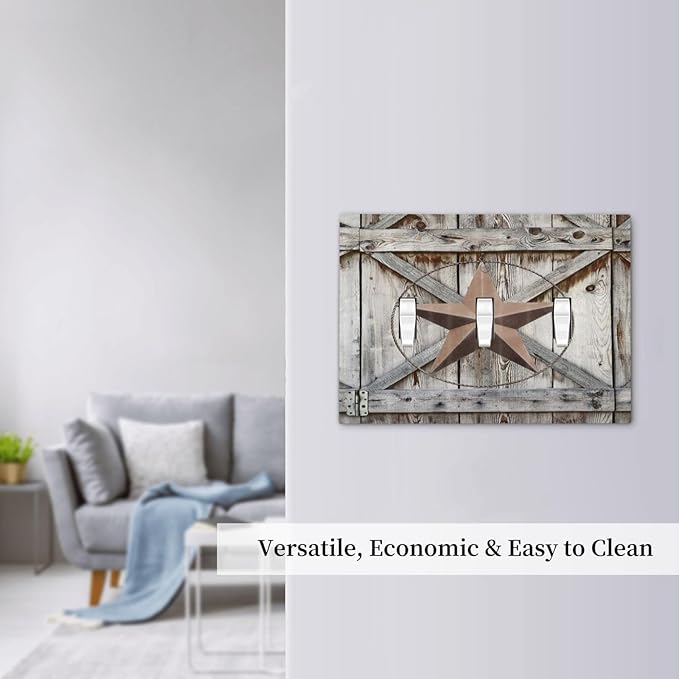 Rustic Western Texas Star Barn Door 3 Gang Light Switch Plate Decorative Wood Triple Toggle Wall Plate Cover Electrical Faceplate Switchcover for Farmhouse Bathroom Home Bedroom Art Panel Decor