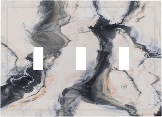 Abstract Marble Textured Modern Luxury Print Decorative Switch Plates 3 Gang Wall Plate Triple Toggle Light Switch Cover Faceplate Electrical Wall Panels for Bathroom Kitchen Decor