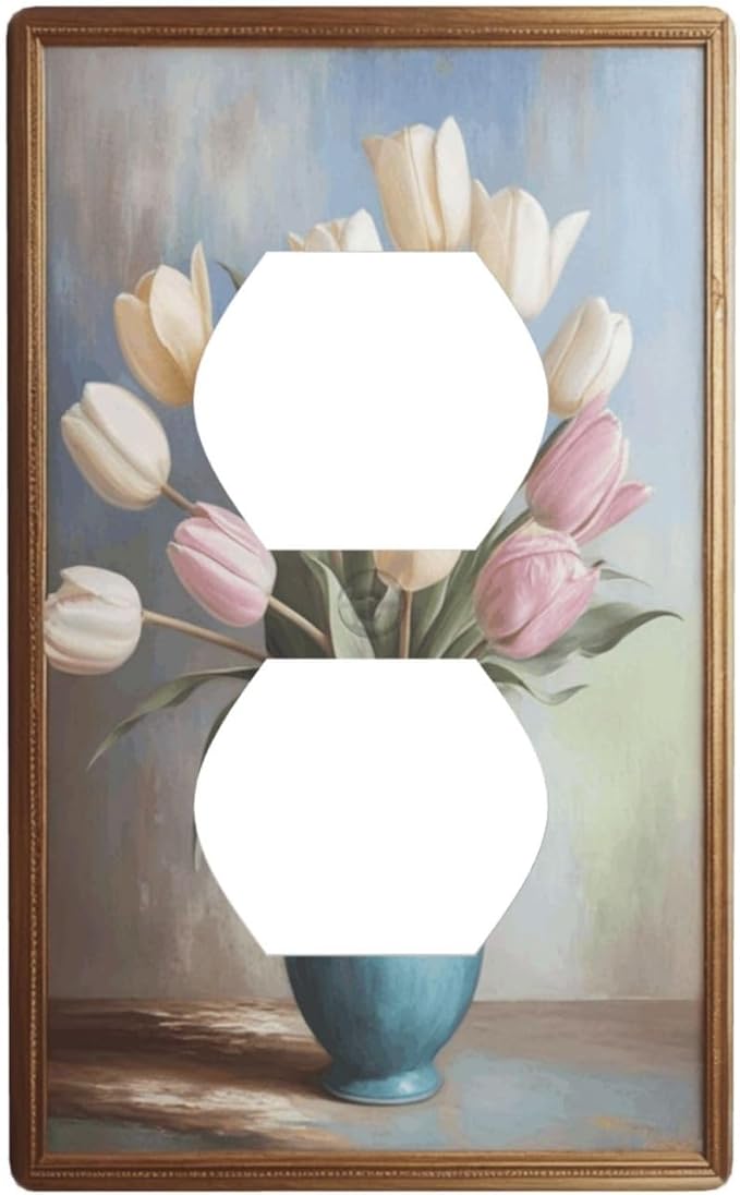 Decorative Art Light Switch Covers Tulips In Vase Walk 1 Gang Single Duplex Outlet Wall Plate Switchplate Electrical Faceplate for Home Decor