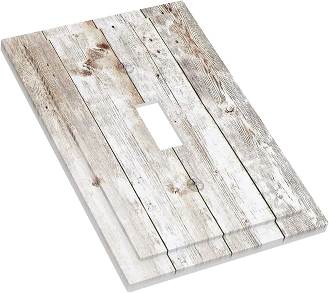 Vintage Light Wood Retro Rustic White Gray Oak Print Decorative Light Switch Cover 1 Gang Single Toggle Device Electrical Faceplate Switchplates Decorator Outlet Wall Plate for Farmhouse Home Decor
