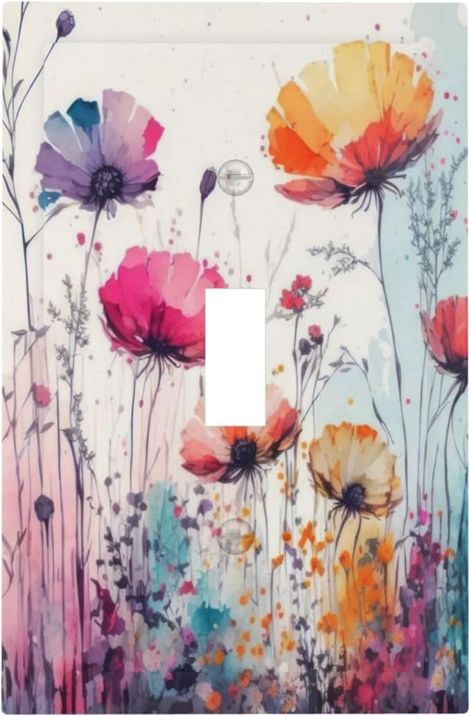 Light Switch Cover Plate Abstract Floral watercolor flowers 1 Gang Wall Plate Cover Wildflower Single Toggle Outlet Covers Decorative Switchplate Electrical Faceplate for Bathroom Home Decor