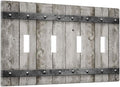 Quad Toggle Light Switch Cover 4 Gang Barn Door Vintage Farmhouse Country Decorative Switch Plates Cover for Bathroom Home Living Room Decor 8 X 4.5 In