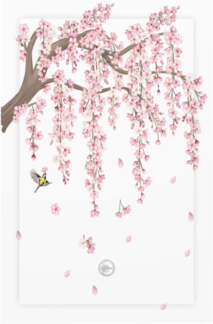 Pink Flower Tree Branch Cherry Blossom Tree Floral Birds Light Switch Cover Plate 1 Gang No Device Blank Electrical Wall Plates Faceplate Decorative Switch Plate Covers for Bedroom Living Room Decor