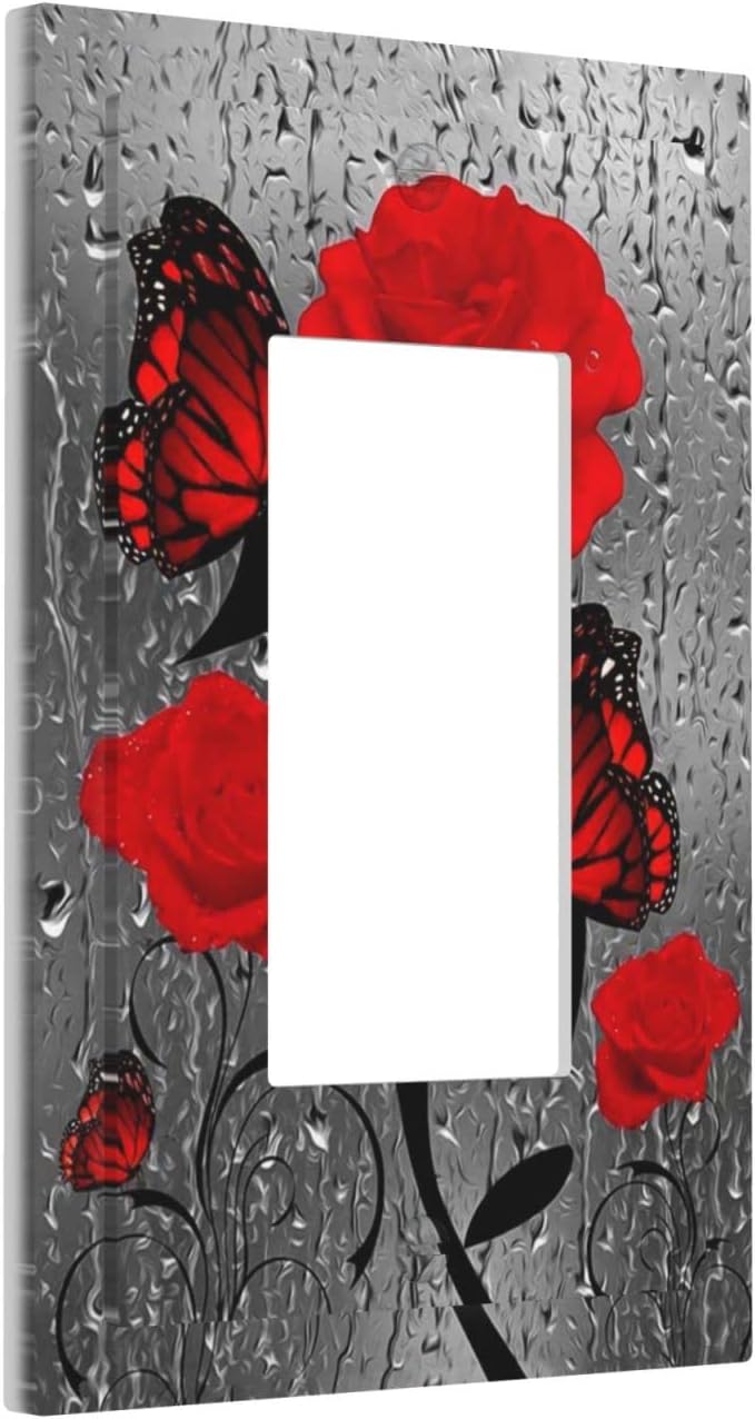 Blush Pink Gray Rose Flower 1 Gang Rocker Outlet Light Switch Wall Plate Cover Electrical Faceplate Switchplates Girls Red Butterfly Rose Floral Farmhouse Abstract Bathroom Bedroom Home Decor 5" x 3