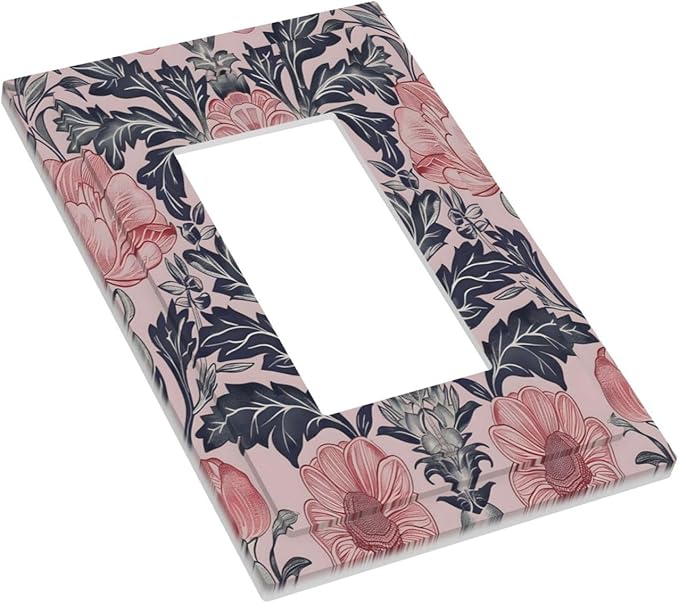 Pink Floral Vintage Botanical Boho Flower Decorative Outlet Covers 1 Gang Single Rocker Light Switch Cover Plate Wall Plates GFCI Faceplate for Farmhouse Home Decor