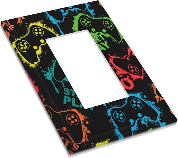Gaming Hippie Gamer Modern Gamepad Colorful Graffiti Decorative Outlet Covers 1 Gang Single Rocker Light Switch Cover Plate Wall Plates GFCI Faceplate for Kids Room Nursery Decor