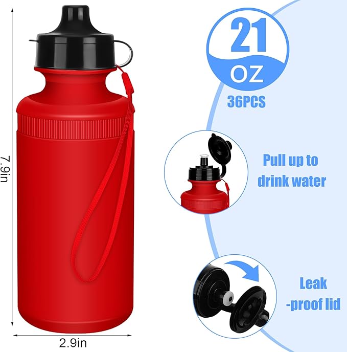 Zubebe 36 Pcs Sports Water Bottles Bulk Squeeze Reusable Bpa-free Plastic Water Bottles End of the Year Gifts Summer Gifts for Students School Travel Hiking Cycling Event Team Gift