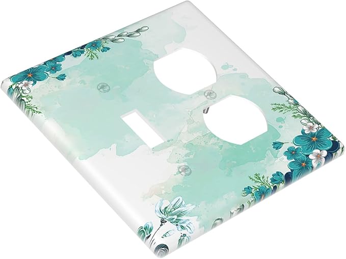 Wallplates Blue Green Flowers Light Green Watercolor Patterns 1 Toggle 1 Duplex Switch Plate Electrical GFCI Faceplate Decorative Light Switch Covers for Bedroom Home Decor
