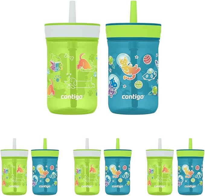 Contigo Kids’ Leighton Straw Tumbler with Spill-Proof Lid, 14 Oz., (Pack of 8)