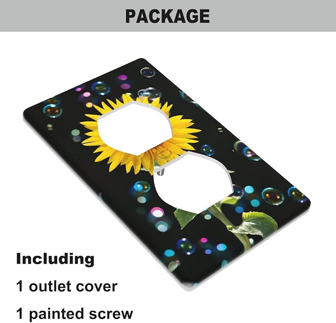 Sunflower Black Wall Plate Cover Blow Bubbles and Sunflower Bouquet Outlet Covers 1-Gang Switch Plug Duplex Cover Home Bedroom Bathroom Kitchen