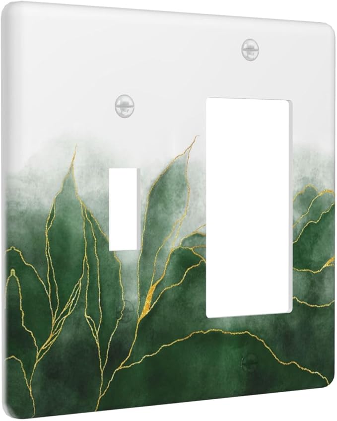 Outlet Covers Green Gold Leaf Marble Modern Abstract 2 Gang Combo Light Switch Cover Plate Toggle Rocker Wallplates Decorative Switch Plates and Outlet Covers for Kitchen Bathroom Decor