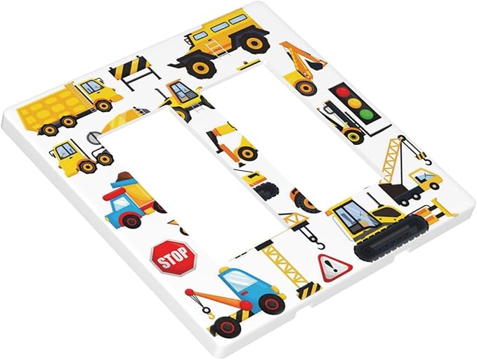 Cartoon Kids Car Truck 2 Gang Double GFCI Rocker Rocker/Decorator Light Switch Cover Decorative Outlet Wall Plate Electrical Faceplate Screwless