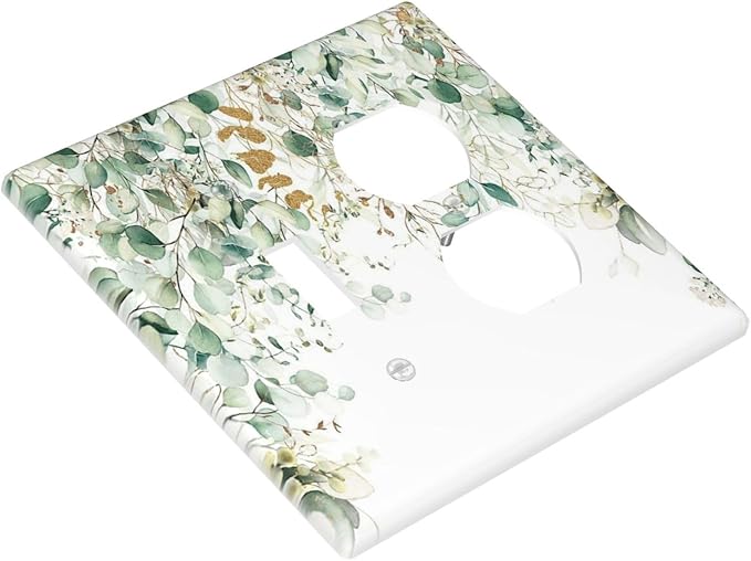 Gold Green Eucalyptus Leaves Plants Flowers Floral Wallplates 1 Toggle 1 Duplex Switch Plate Electrical GFCI Faceplate Decorative Light Switch Covers for Bedroom Living Room Decor