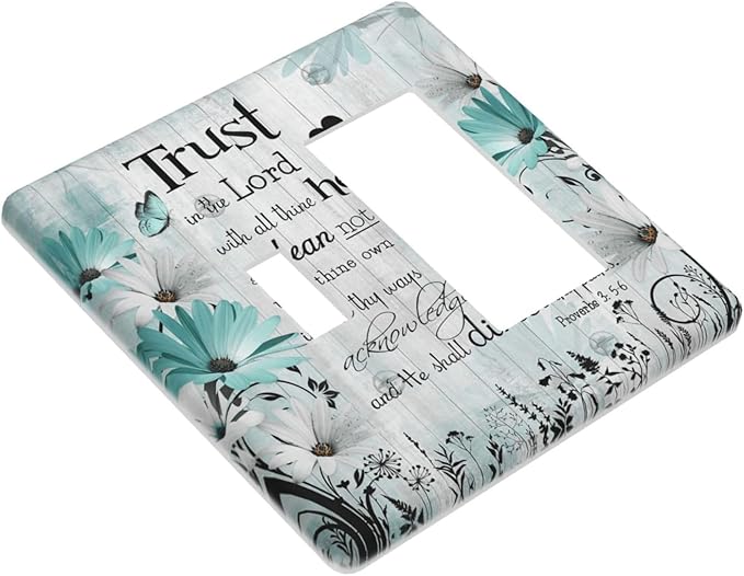 Rustic Teal Daisy Bible Verse Wooden Inspirational Quote Outlet Covers 1 Toggle 1 Rocker Combination Decorative Wall Plate Electrical Switch Plates Light Switch Cover Plate for Bedroom Living Room