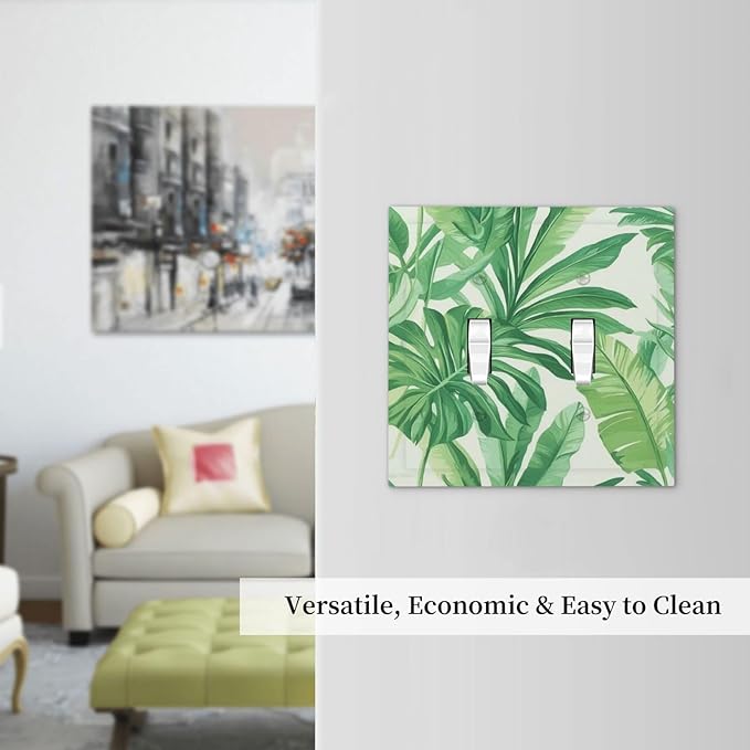 Decorative Switch Plates Tropical Palm Tree Leaf Green Plant 2 Gang Double Toggle Outlet Light Switch Cover Wall Plate Electrical Faceplate For Bed Room Living Room Decor