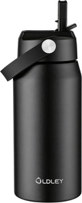 Oldley 18oz Insulated Water Bottle with Straw, Stainless Steel Water Bottle for Sports, Travel, School, BPA-Free Sports Bottles for Adult Kids, Leak-Proof, Black