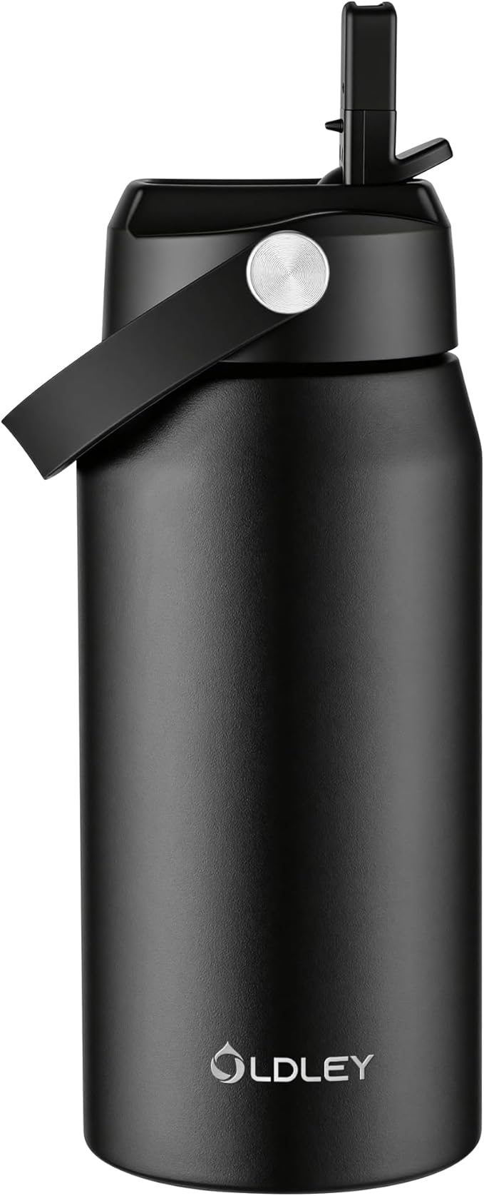 Oldley 18oz Insulated Water Bottle with Straw, Stainless Steel Water Bottle for Sports, Travel, School, BPA-Free Sports Bottles for Adult Kids, Leak-Proof, Black