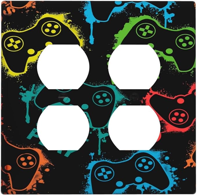 Gaming Hippie Gamer Modern Gamepad Colorful Graffiti Outlet Covers 2 Gang Double Duplex Decorative Light Switch Covers Electrical Wallplates Socket Faceplate for Kids Room Nursery Decor