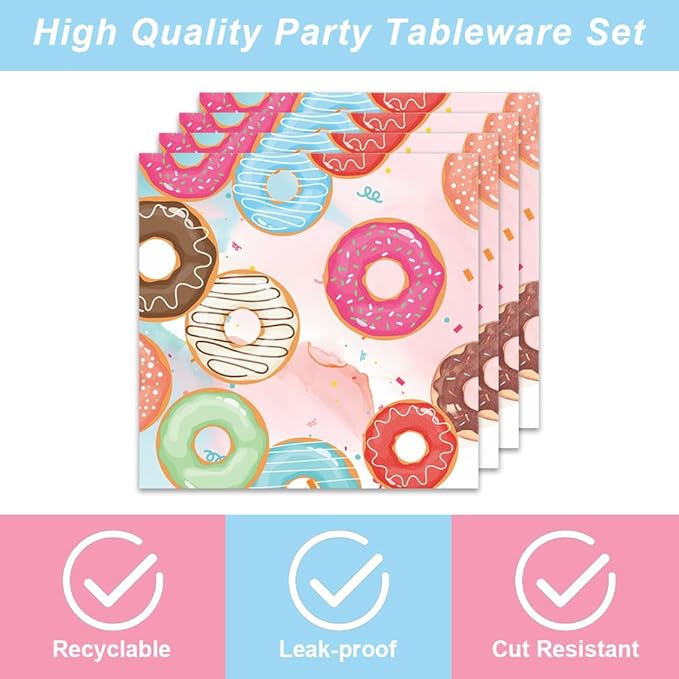 40pcs Donut Time Theme Party Napkins and Plates Donut Time Party Supplies Birthday Decorations for Girl Birthday Baby Shower Decorations