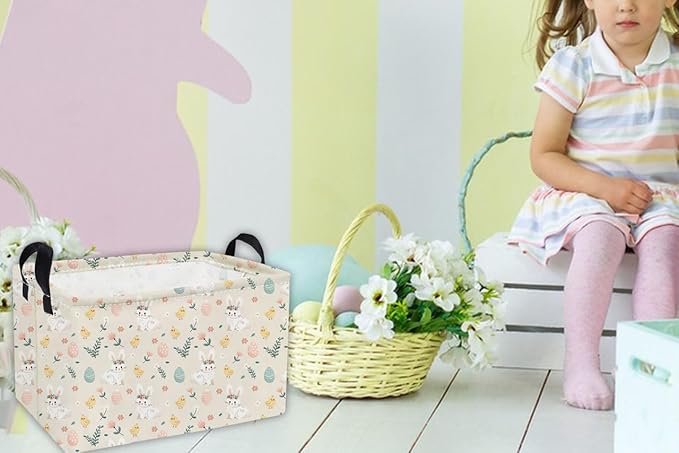 Essme Rectangular Shelf Basket for Kids, Toy Organizer, Easter Gift. (Flower Easter Eggs)