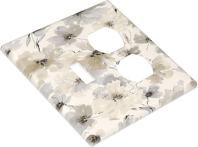 Outlet Covers Beige Flower Watercolor Flower 1 Toggle 1 Duplex Switch Plate Covers Electrical Light Switch Cover Plate Decorative Wall Plate Socket Cover for Bedroom Home Decor