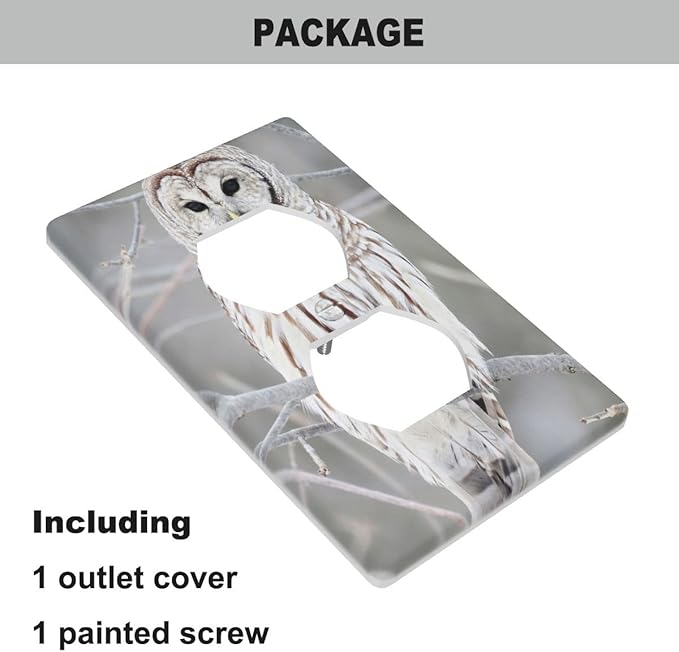 Snowy Owl Wall Plate Cover Cute Owl Perch on Tree Outlet Covers 1-Gang Switch Plug Duplex Cover Home Bedroom Bathroom Kitchen