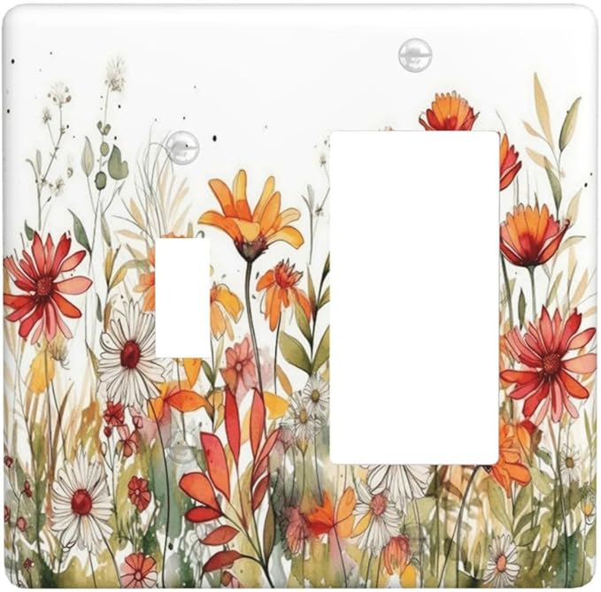 Watercolor Wild Flower Floral Daisy Plant Outlet Covers 1 Toggle 1 Rocker Combination Decorative Wall Plate Electrical Switch Plates Light Switch Cover Plate for Bedroom Living Room Decor