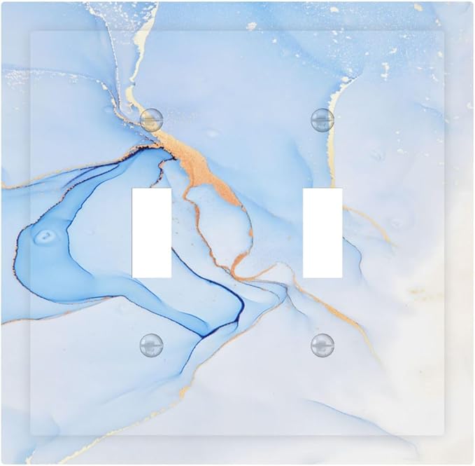 Modern Art Blue Gold Marble Abstract Luxury Print Decorative Switch Plates 2 Gang Double Toggle Outlet Light Switch Cover Wall Plate Electrical Faceplate for Bathroom Living Room Decor