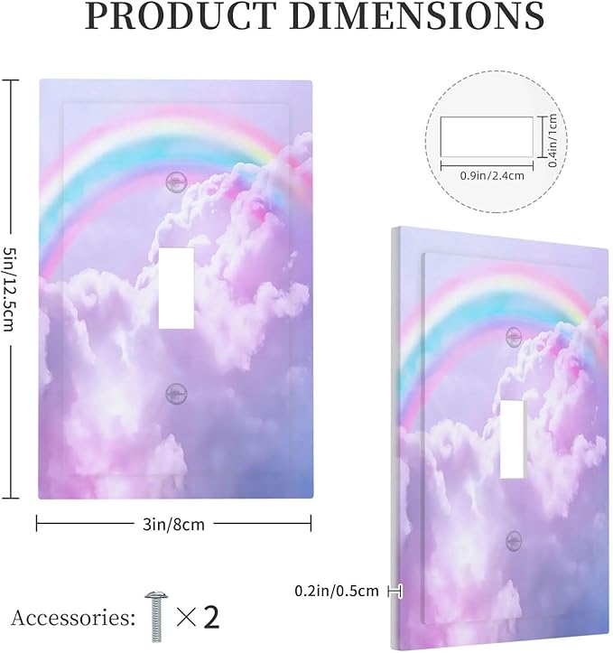 Outlet Covers Rainbow Sky with Clouds 1 Gang Duplex Light Switch Cover Plate Decorative Wall Plates Electrical Switchplate Receptacle for Bathroom Home Decor（2 Pack）