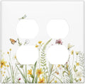 Colorful Wildflowers Dragonfly Butterfly Floral Outlet Covers 2 Gang Double Duplex Decorative Light Switch Covers Electrical Wallplates Socket Faceplate for Bedroom Living Room Decor