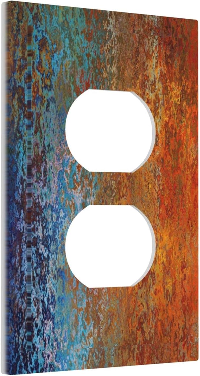 Red/Celestial Blue Rust Colorful Metal Rusty 1 Gang Outlet Plate Duplex Decorative Outlet Covers Electrical Receptacle Lightswitch Faceplate 5" X 3"